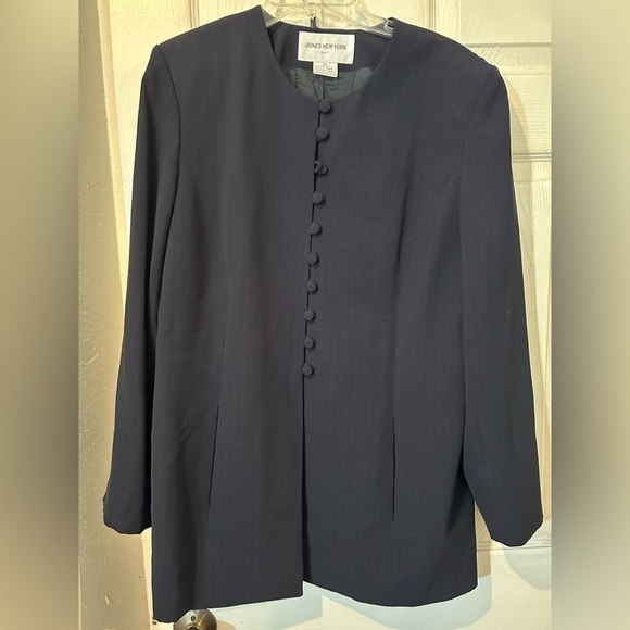 NWOT Beautiful Jones of New York Navy Fabric Button Down Blazer - Picture 1 of 7